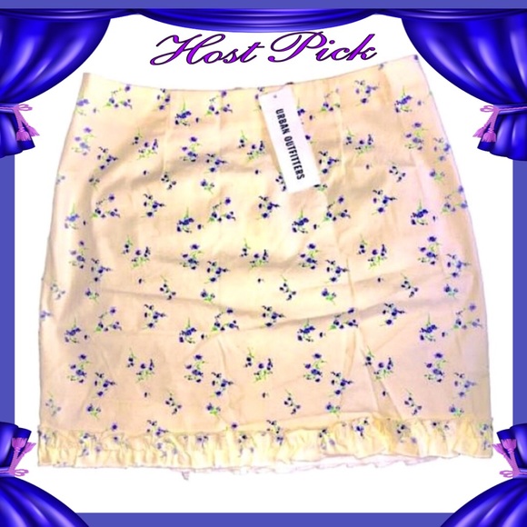 Urban Outfitters Yellow Cream Periwinkle Floral Cotton Mini M NWT - Picture 5 of 6